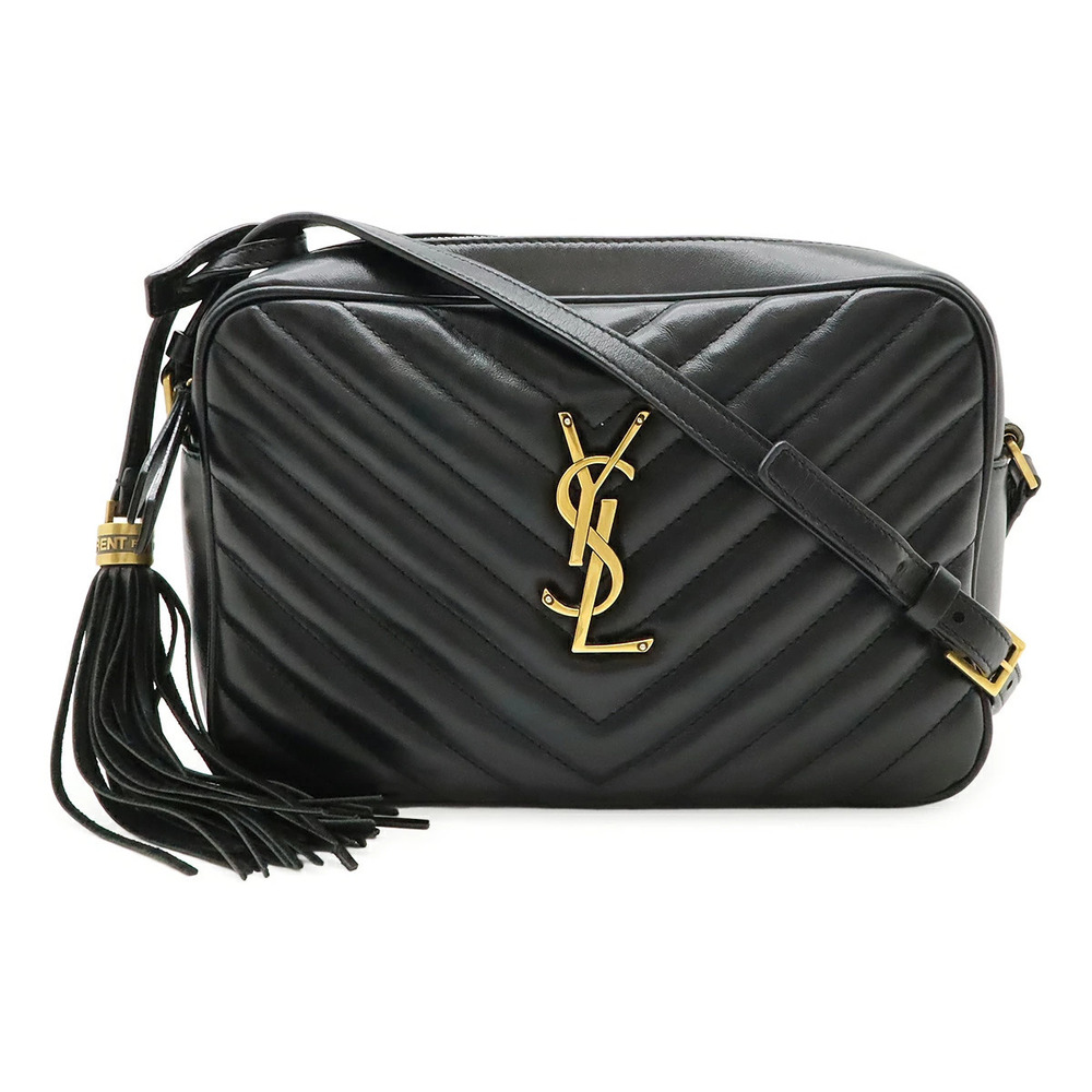 SAINT LAURENT PARIS Yves YSL Crossbody Bag V stitch Quilted Leather Black
